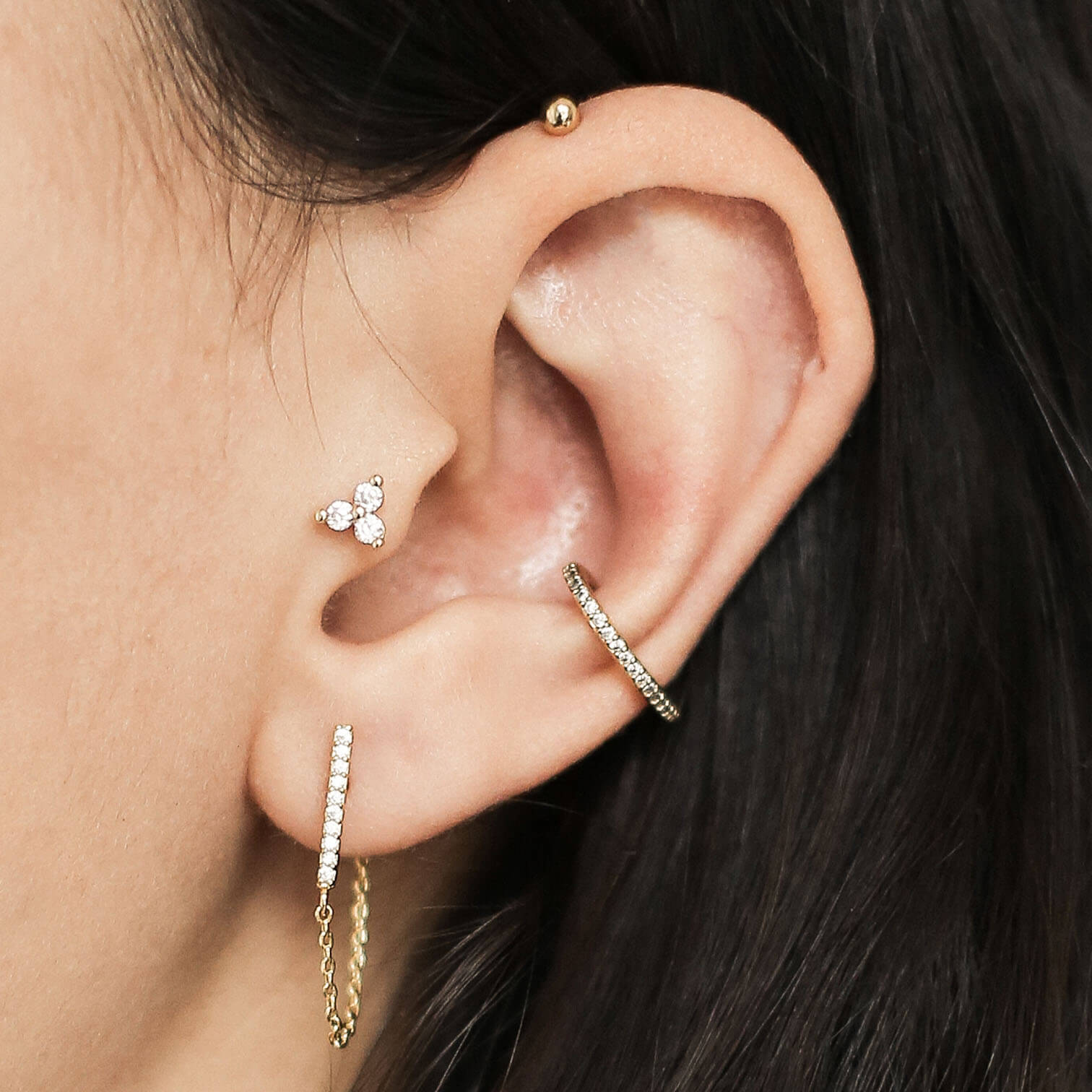 Crystal Trinity Threaded Flat Back Earring